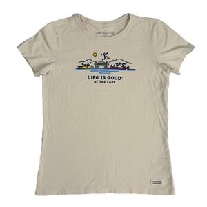 Life Is Good At The The Lake Women's Cream Crew Neck T-Shirt Size Small Summer